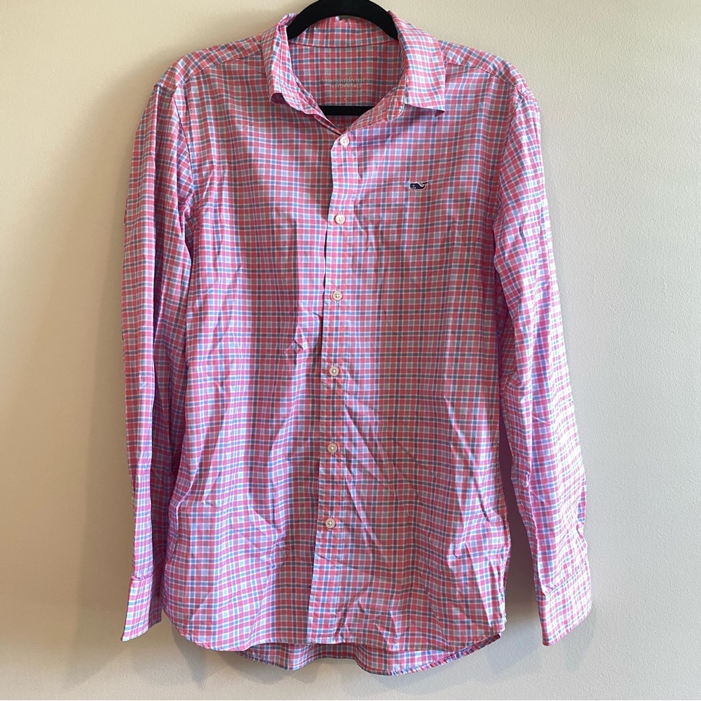 Vineyard Vines Pink Performance Classic fit Whale Shirt button down